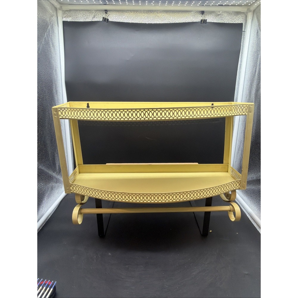 Vintage Mid Century Metal Wall Shelf Towel Rack 2 Tier Bathroom Stand MCM Retro